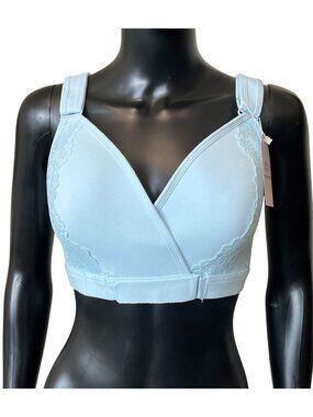 Vera Comfort Adaptive Bra Blue Front Closure Velcro Adjustable Lace Wireless M2